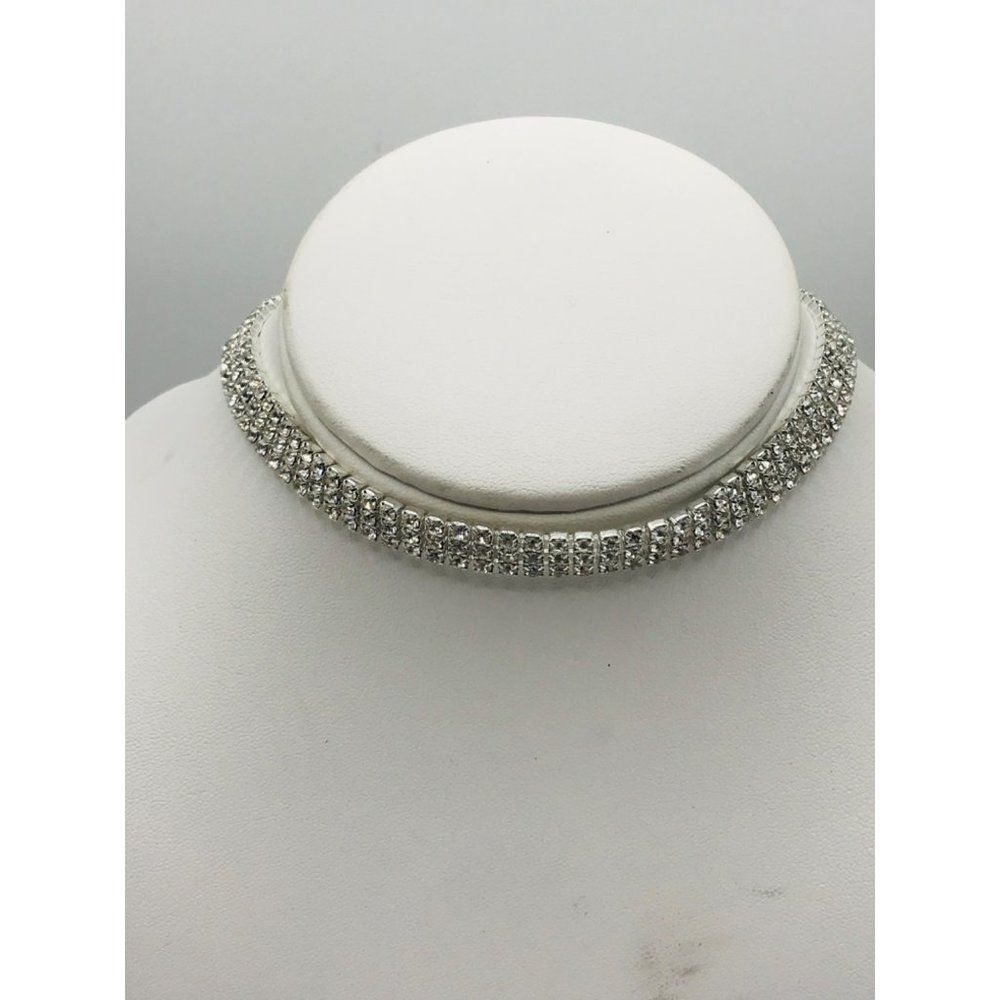 Triple row clear rhinestone chocker bridal event party necklace braceletset read